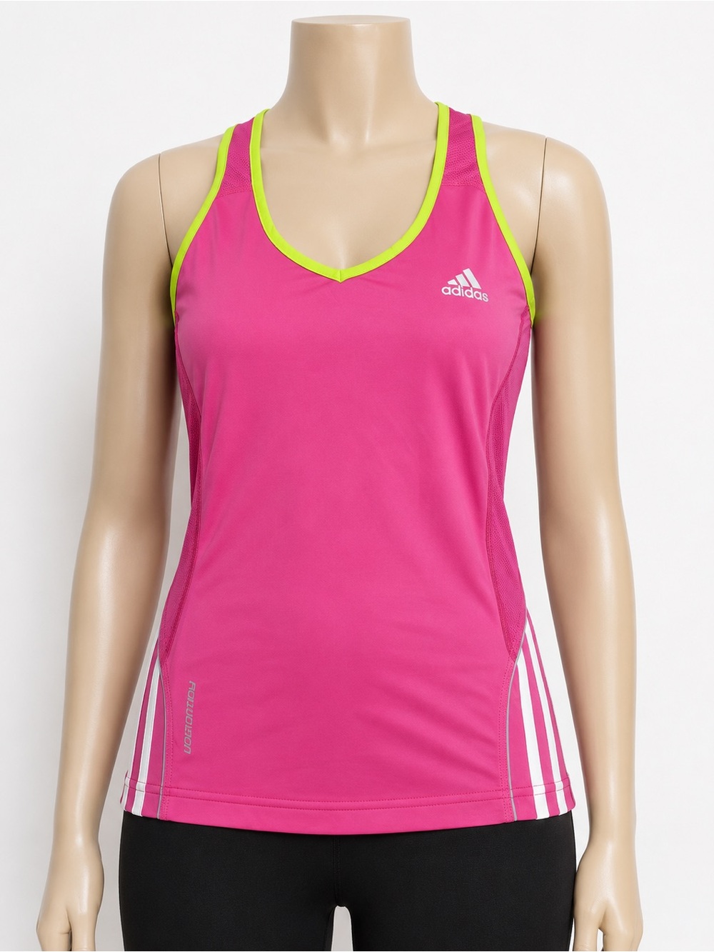 adidas V-Neck Pink Performance Tank with Neon Trim